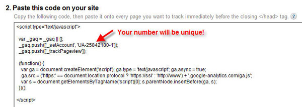 analytics code with unit account number
